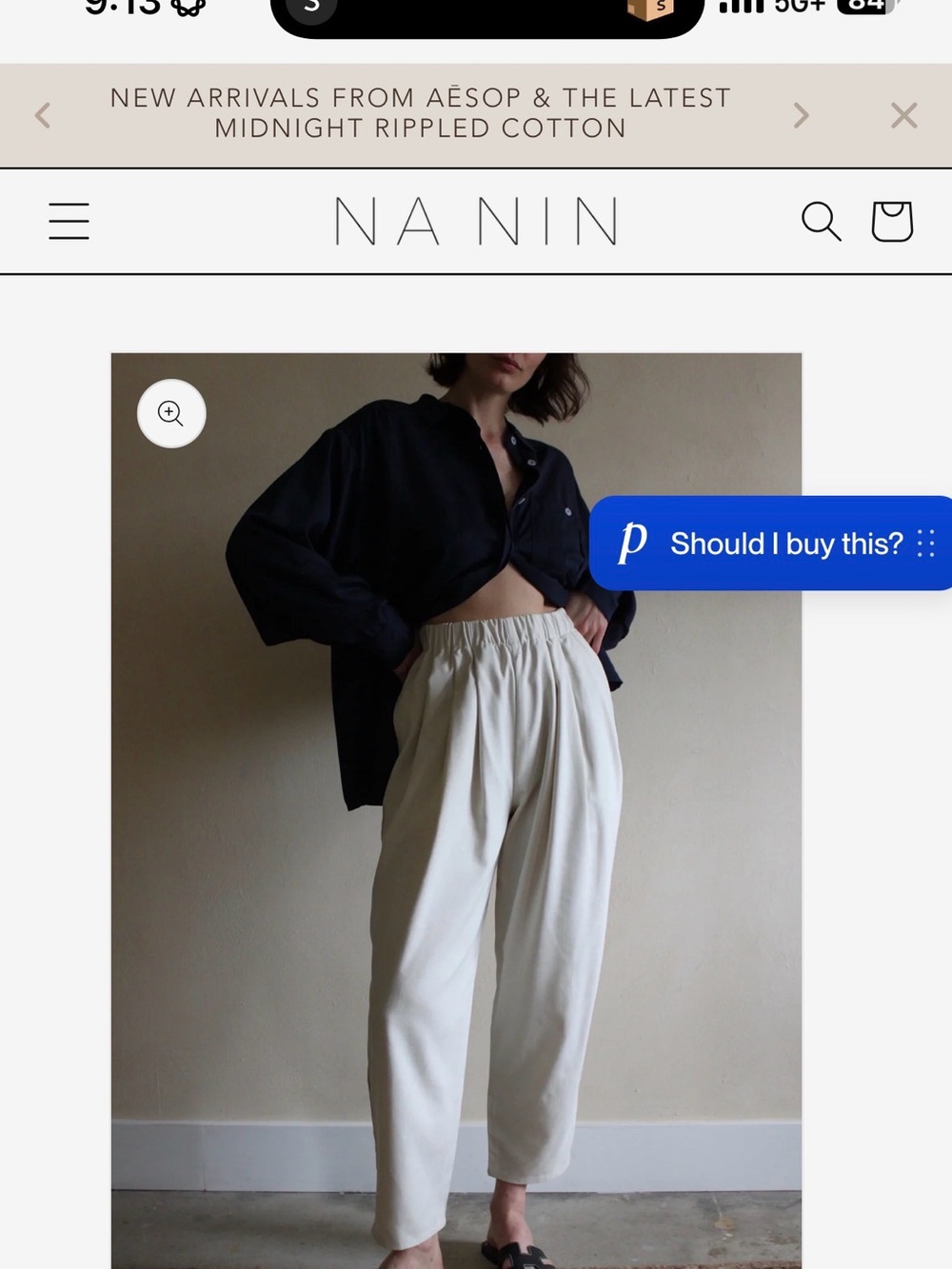 NA NIN LENA Cream POPLIN PANT XS